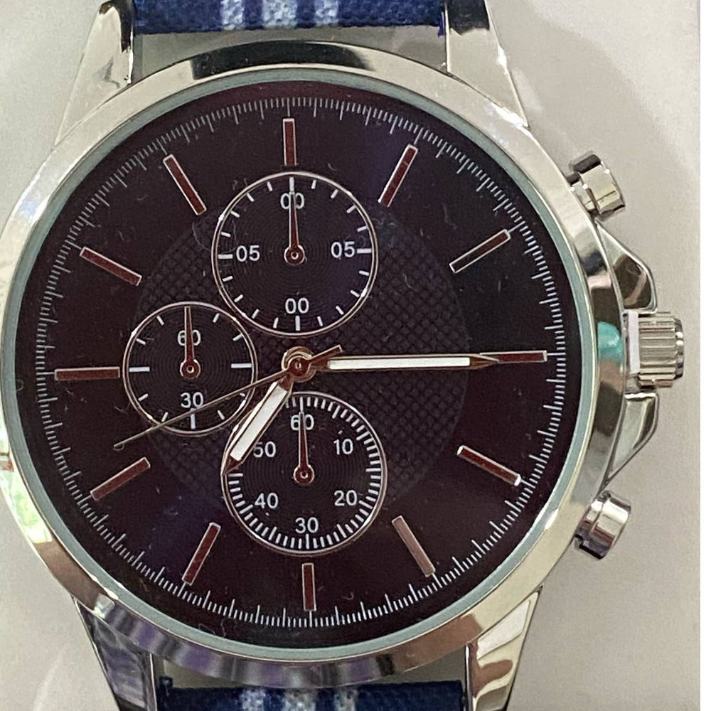 INC INTERNATIONAL CONCEPTS Men's Blue & White Striped Denim Strap Watch 42mm - Picture 6 of 9